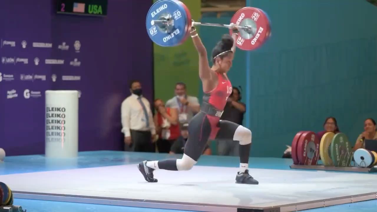 Weightlifter competing on an international platform